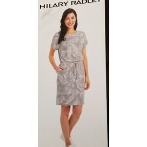 Hilary Radley Women's Gray/White Palm Print Dress Pull-On Tie Waist - Size Small